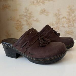 B.O.C. Elsbury boho fairycore y2k brown leather tassel mule clogs 6M US